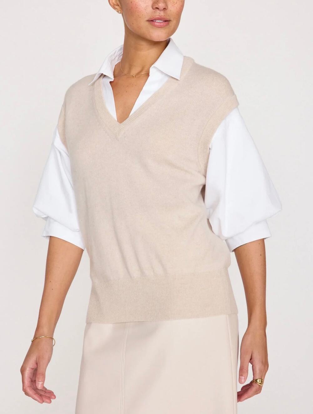 Brochu Walker Kate Blouse Looker Cashmere in Almond Buff Melange Size Medium